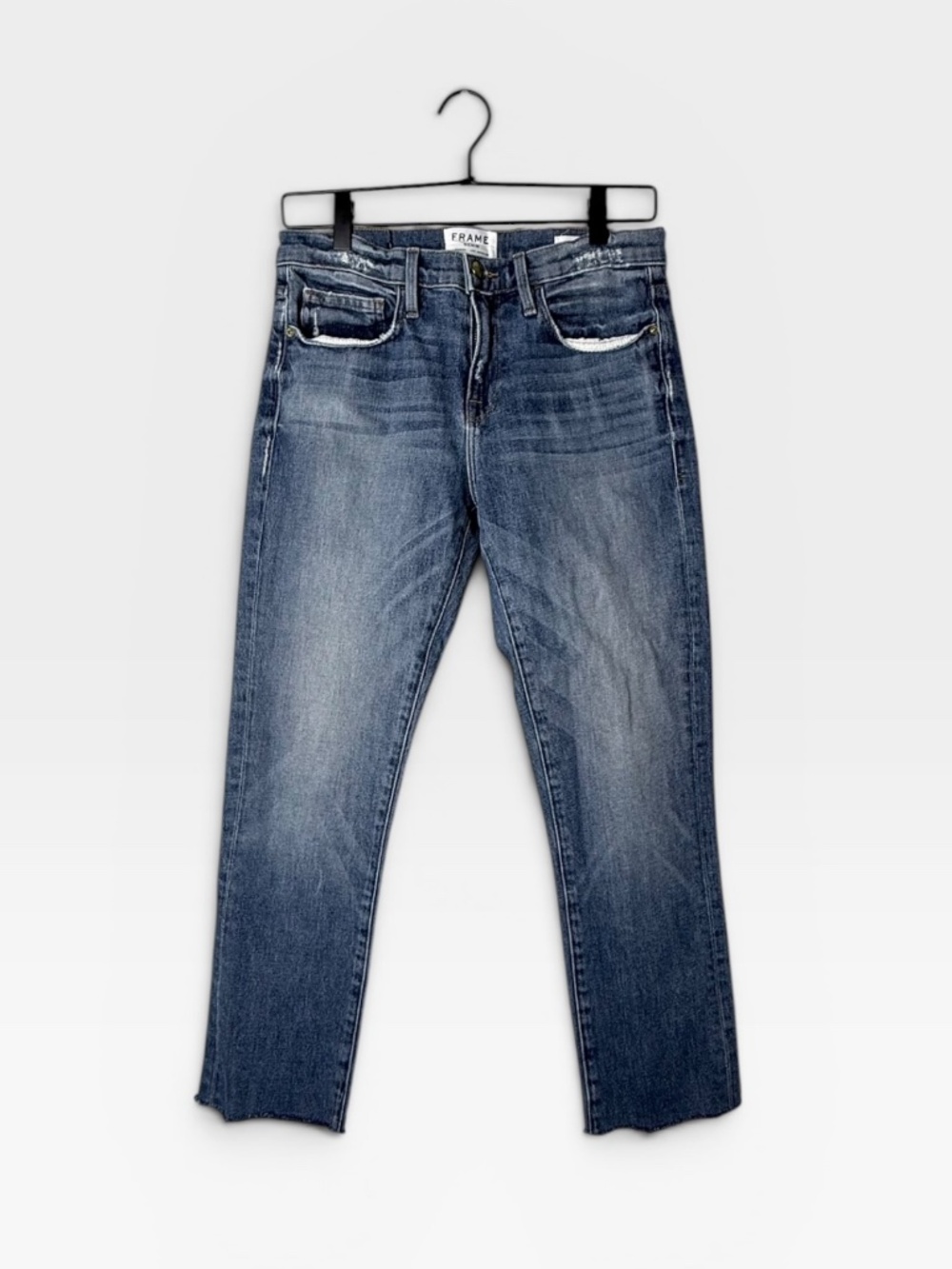 Frame Le Boy Jean‎ Size 27 Straight Leg Cropped Patched Raw Hem (P)